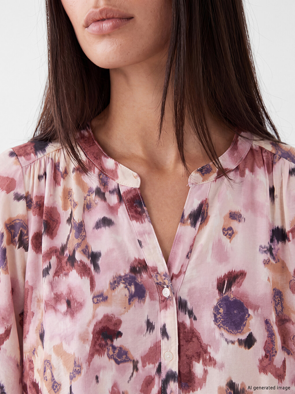 Grandad Collar Patterned Blouse-2