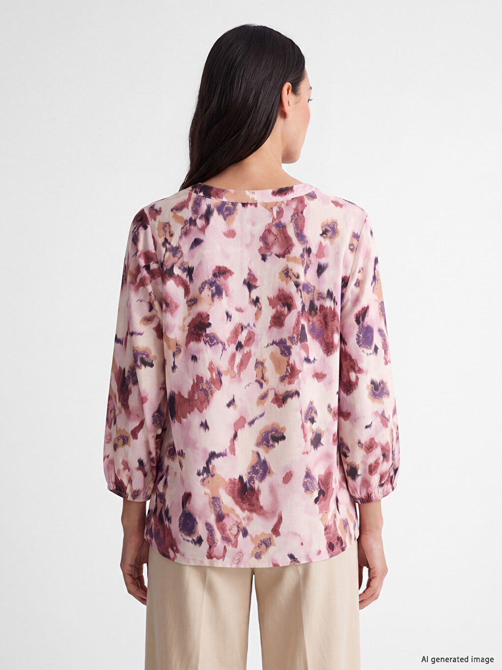 Grandad Collar Patterned Blouse-3