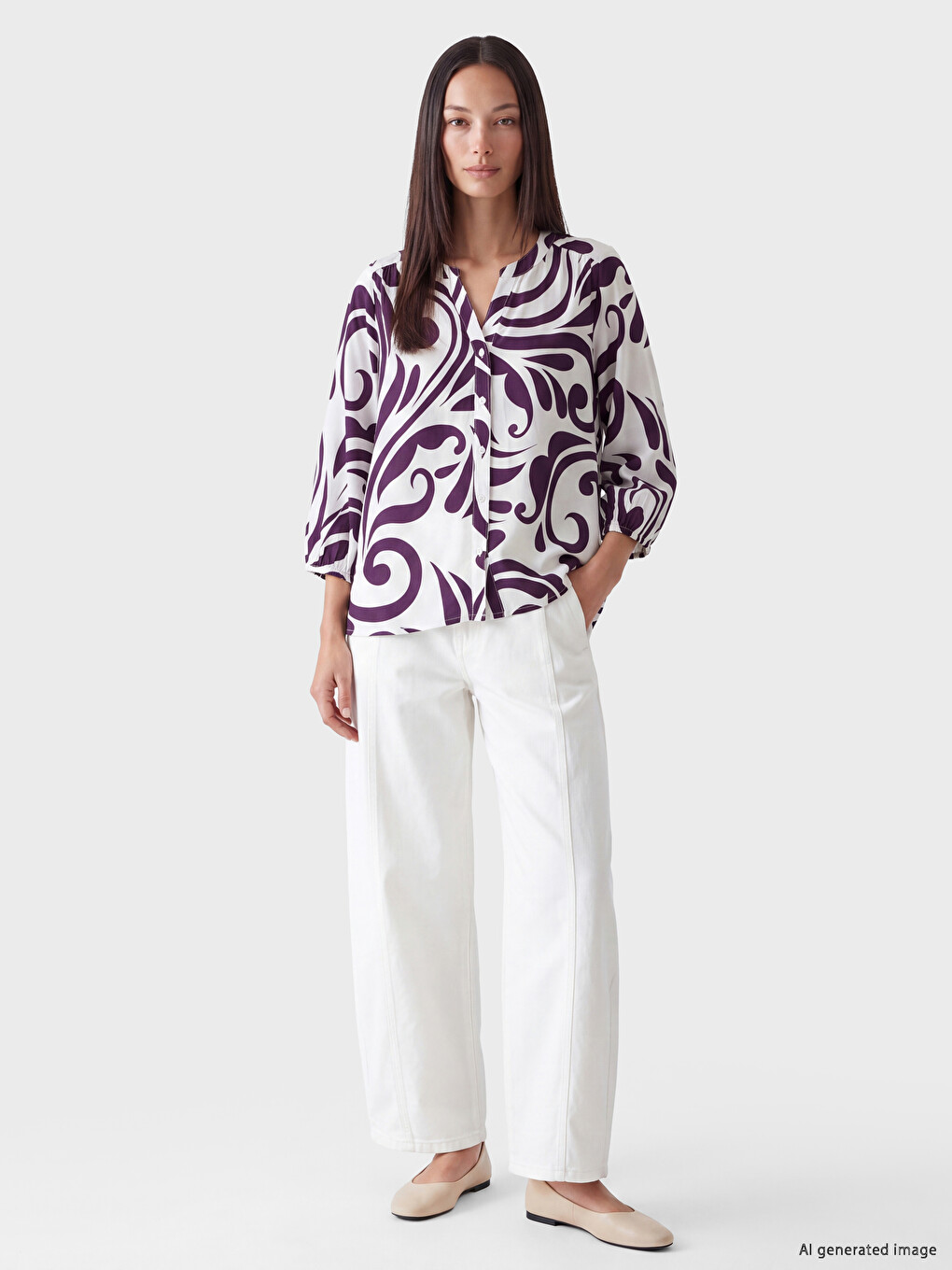 Grandad Collar Patterned Blouse-1
