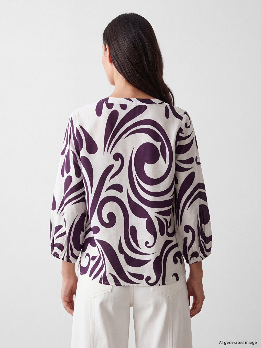 Grandad Collar Patterned Blouse-3