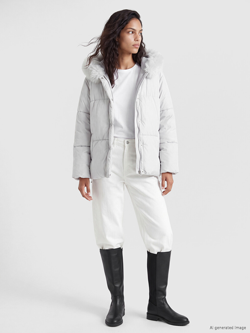 Furred Hooded Oversize Women's Puffer Coat-1