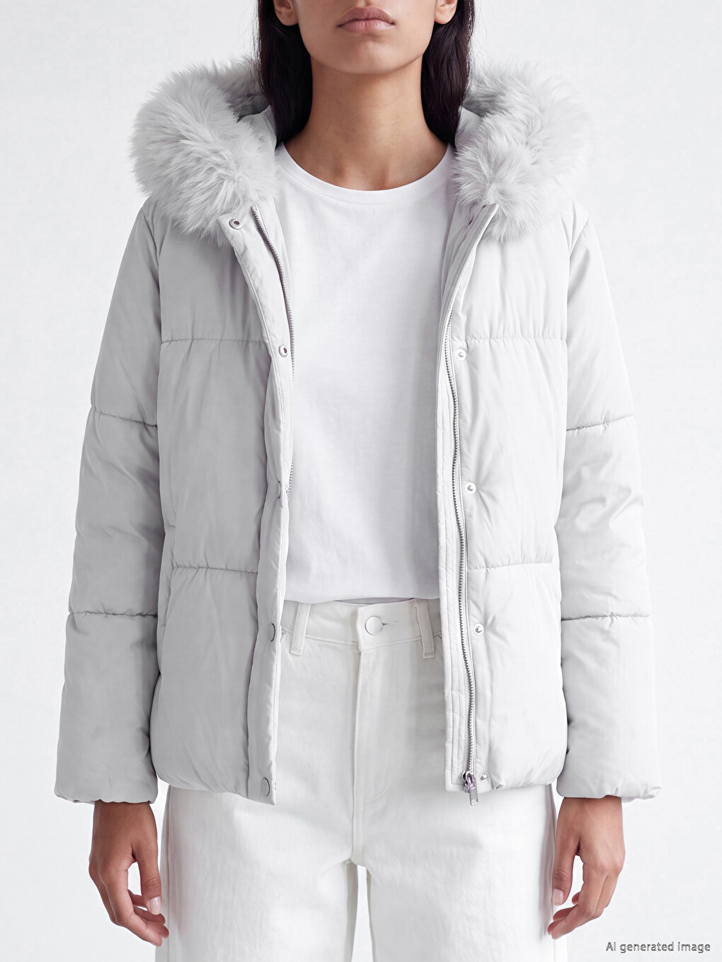 Furred Hooded Oversize Women's Puffer Coat-2