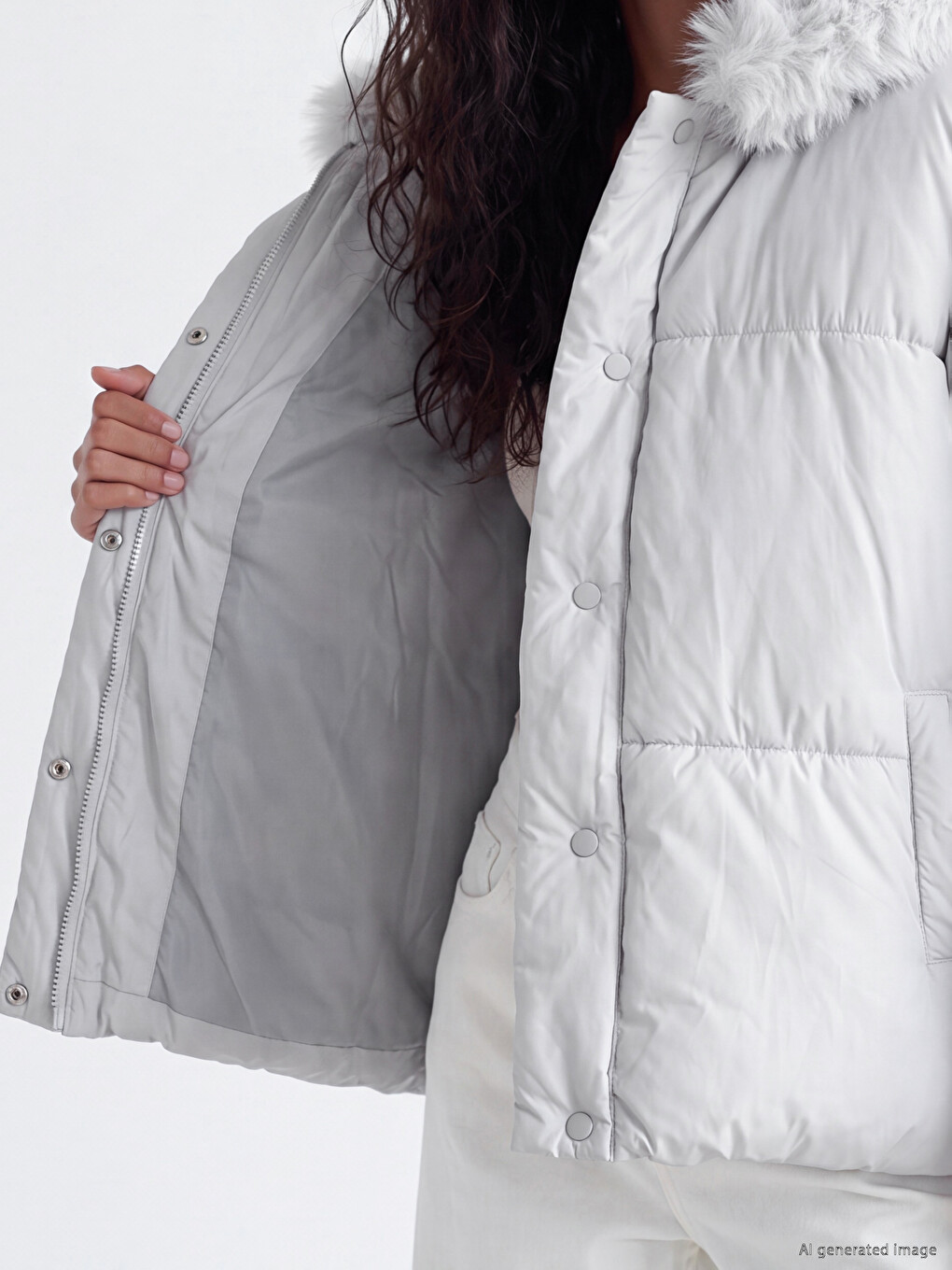 Furred Hooded Oversize Women's Puffer Coat-3