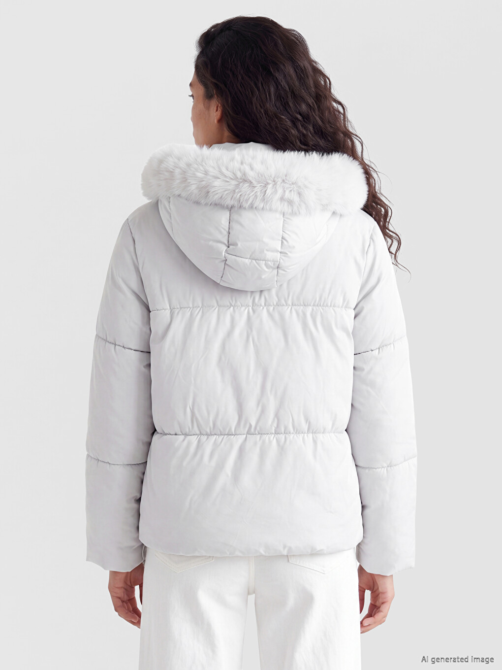 Furred Hooded Oversize Women's Puffer Coat-4