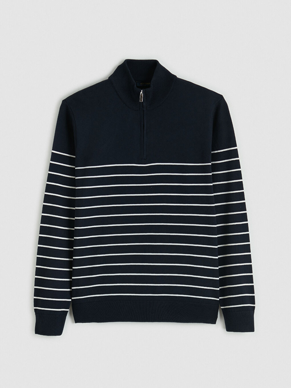 Lacivert Dik Yaka Çizgili Erkek Triko Kazak