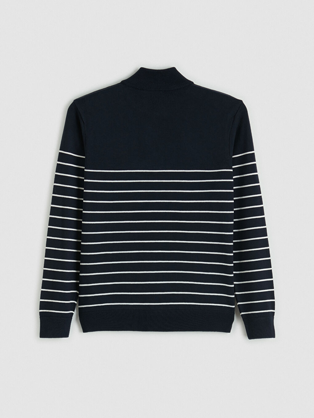 Lacivert Dik Yaka Çizgili Erkek Triko Kazak-1