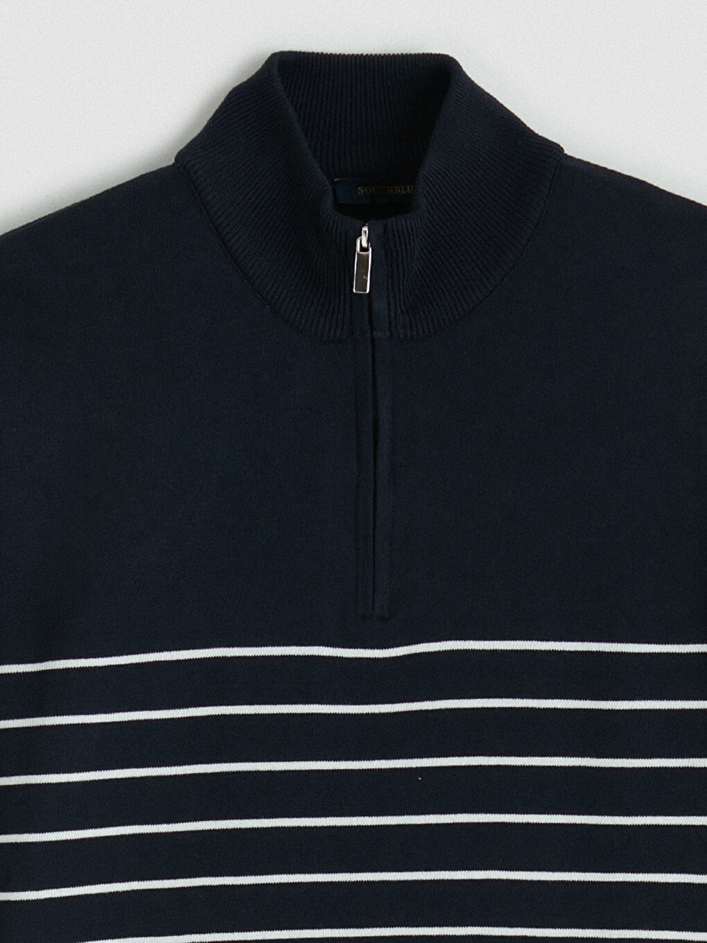 Lacivert Dik Yaka Çizgili Erkek Triko Kazak-2