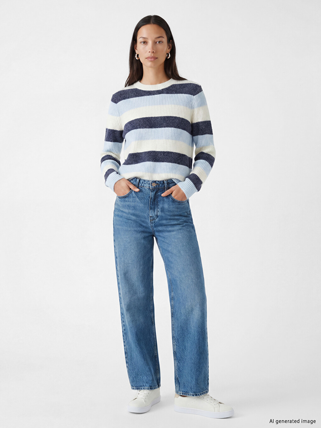 Crew Neck Striped Women's Knitwear Sweater-1
