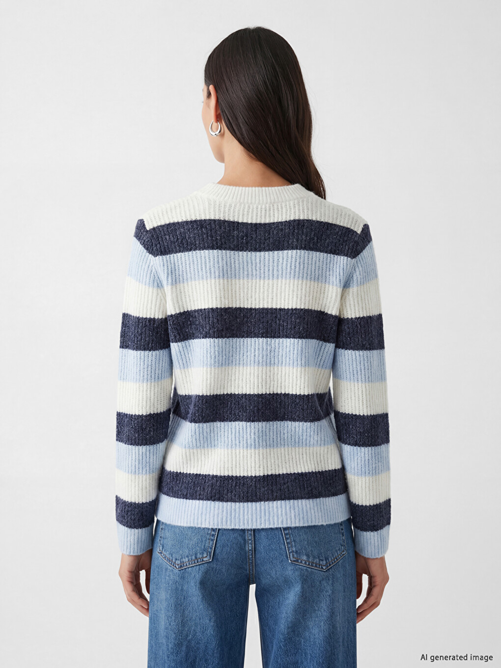 Crew Neck Striped Women's Knitwear Sweater-3