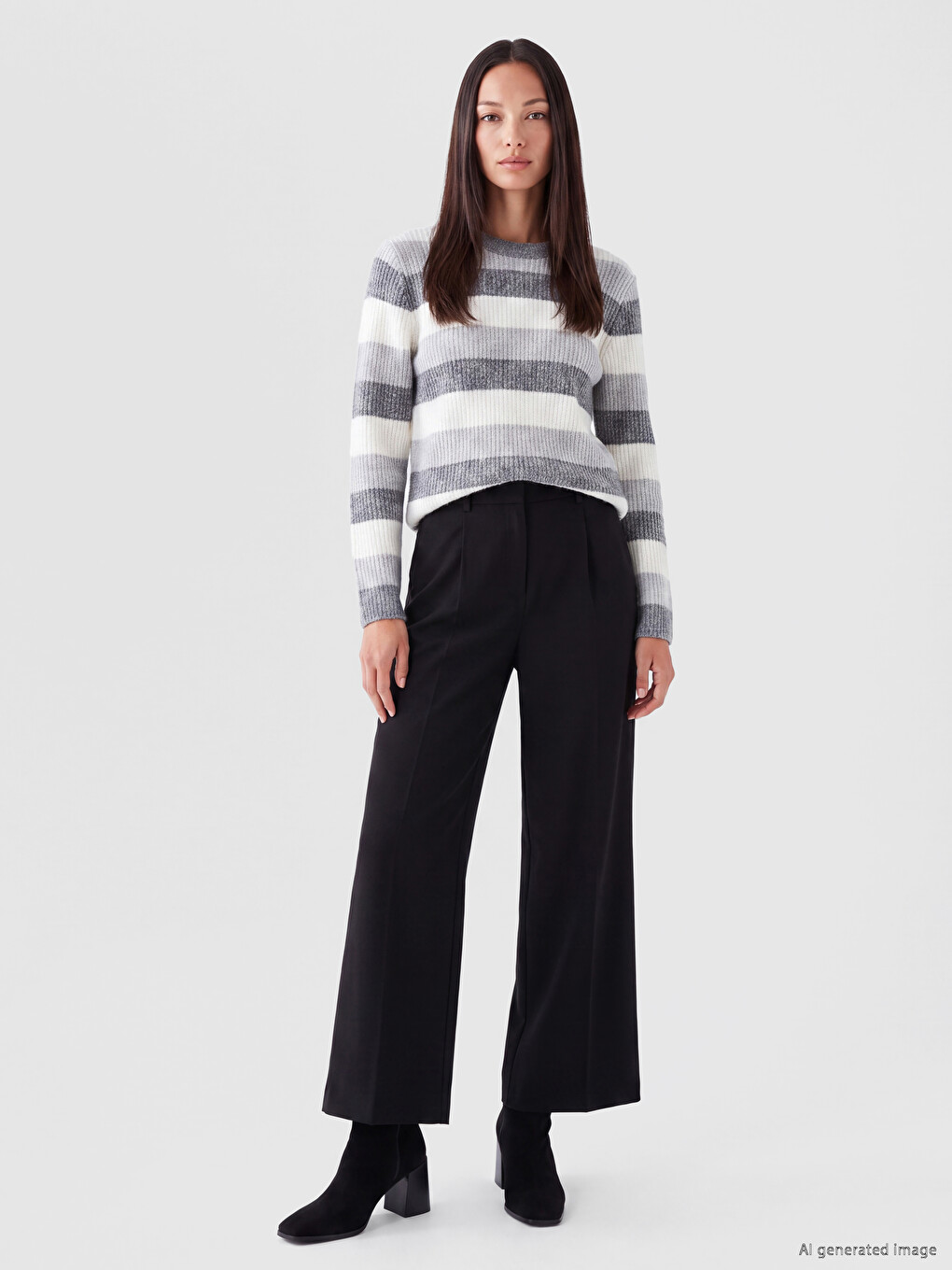 Crew Neck Striped Women's Knitwear Sweater-1