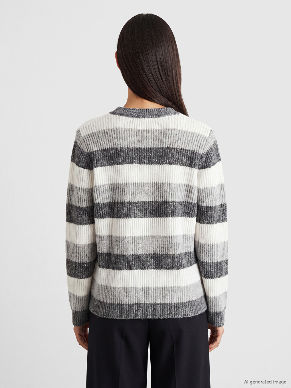 Crew Neck Striped Women's Knitwear Sweater-3