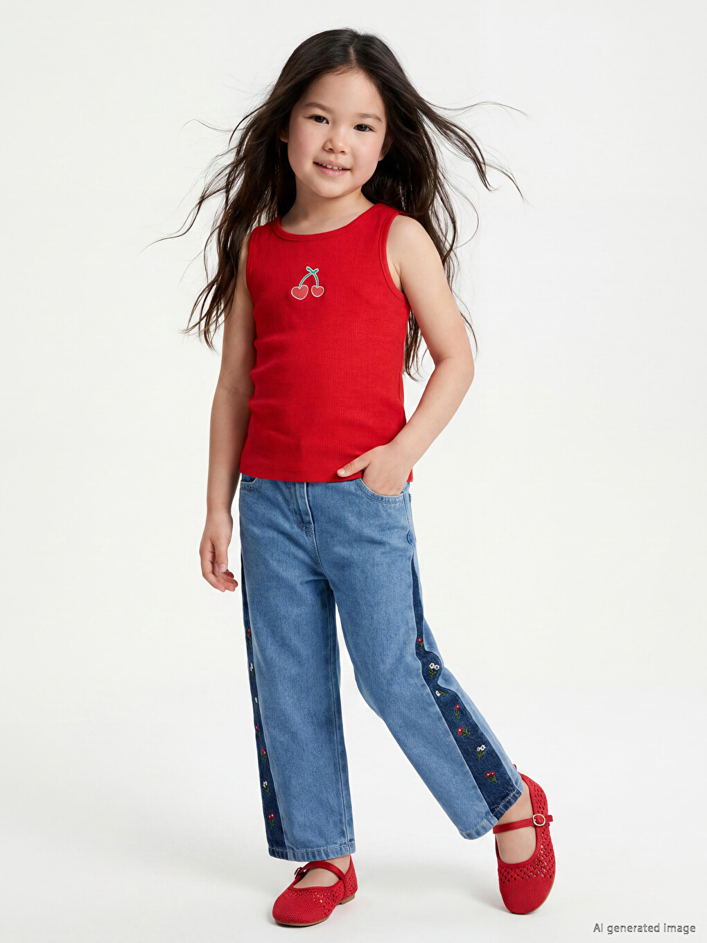 İndigo Wideleg Kız Çocuk Jean Pantolon-1