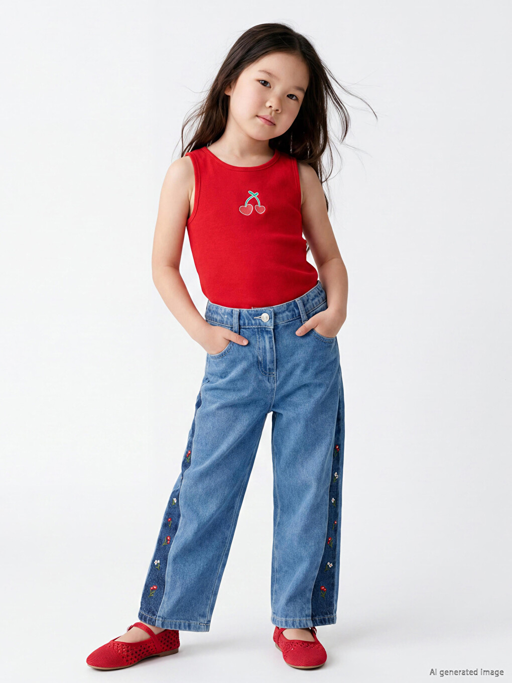 İndigo Wideleg Kız Çocuk Jean Pantolon-2