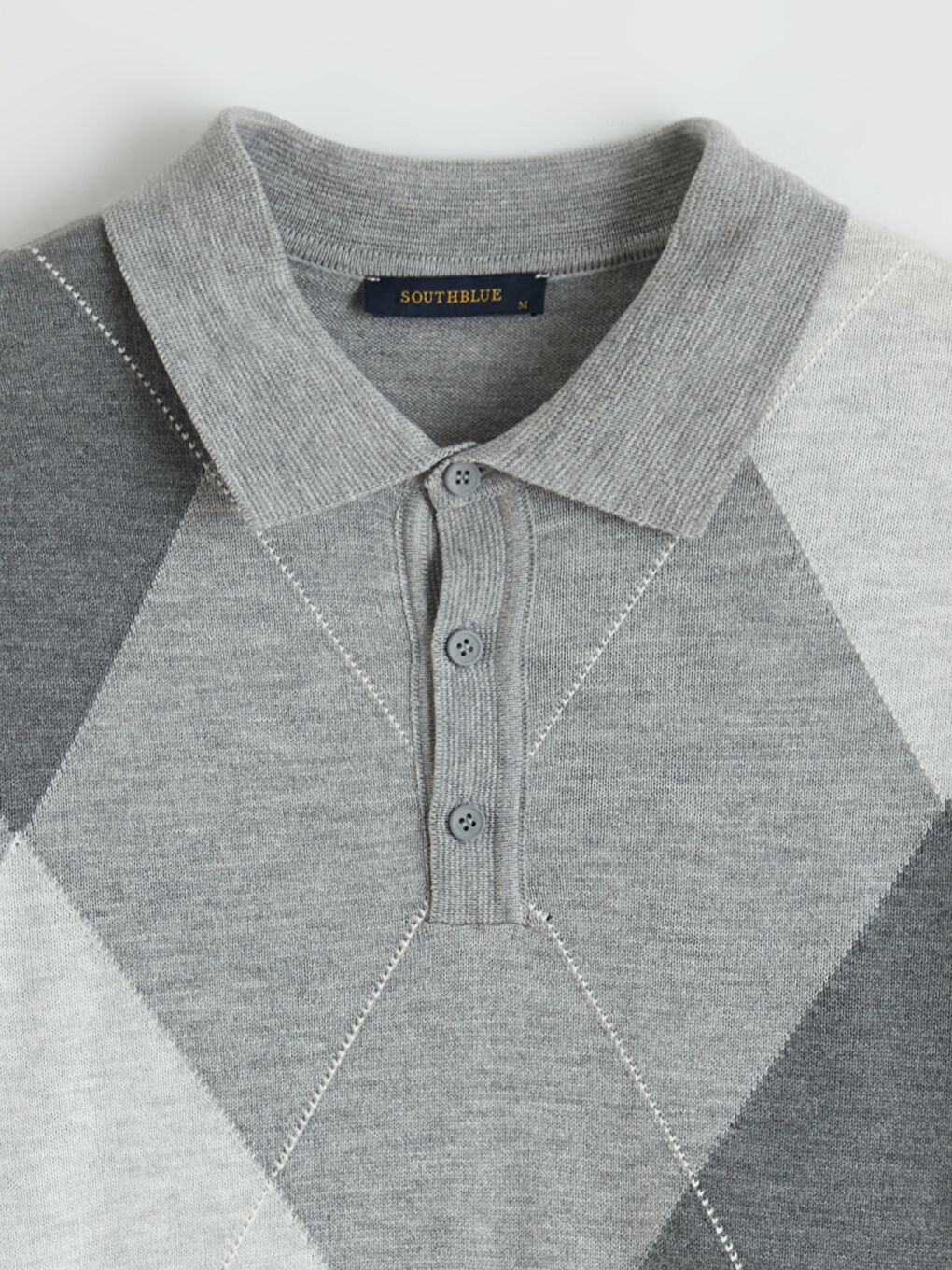 Gri Polo Yaka Baklava Desenli Erkek Triko Kazak-1