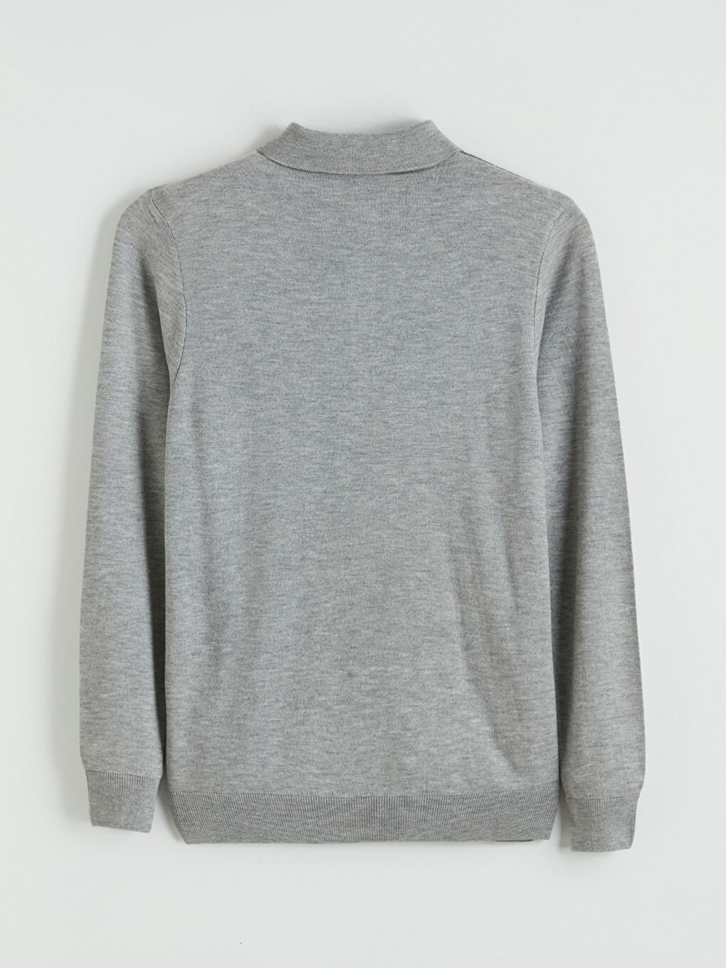 Gri Polo Yaka Baklava Desenli Erkek Triko Kazak-2