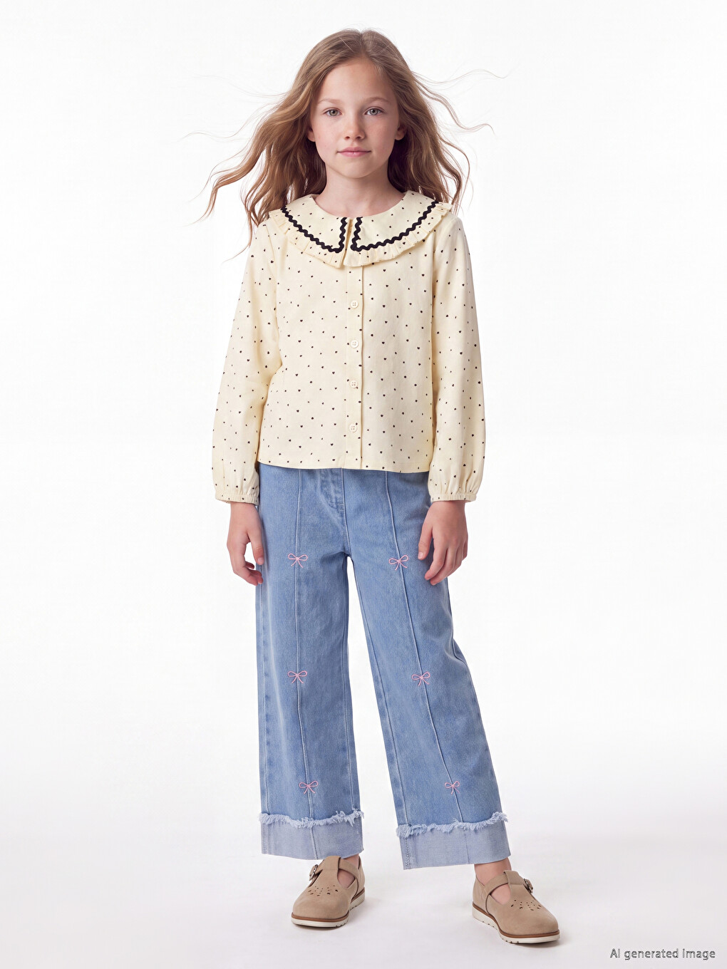 Wideleg Embroidered Girls' Jeans-1
