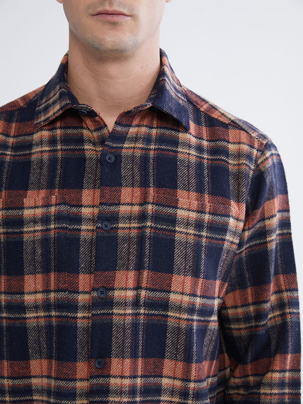 Kahverengi Rahat Kalıp Ekose Erkek Gömlek-2