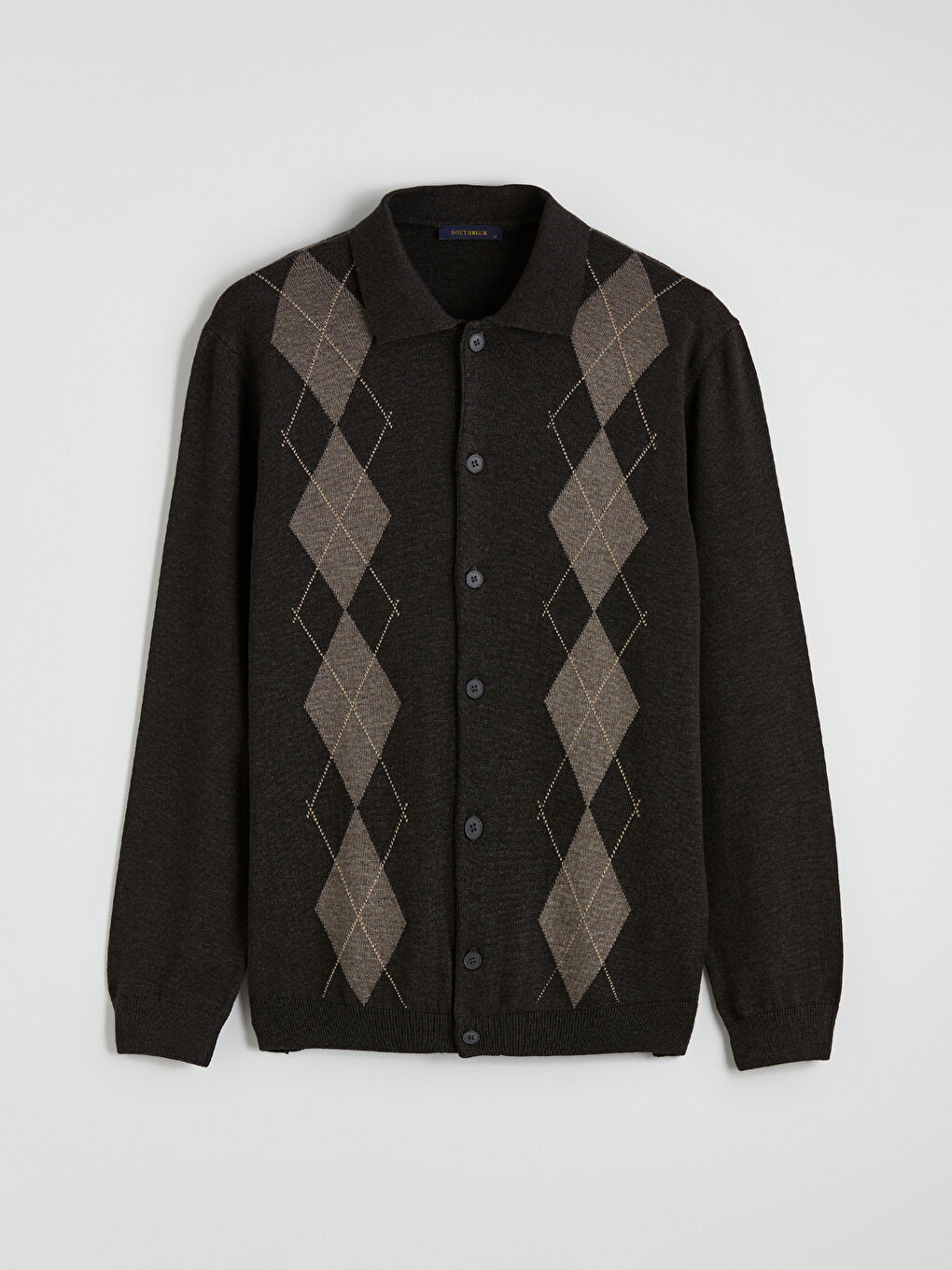 Antrasit Polo Yaka Baklava Desenli Erkek Triko Hırka-4