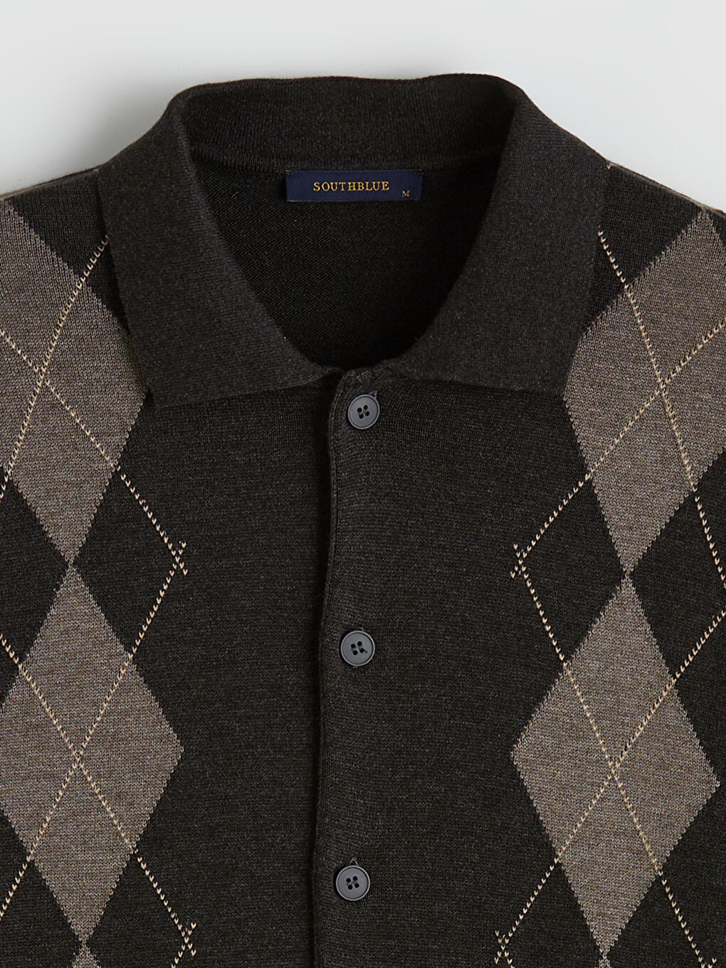 Antrasit Polo Yaka Baklava Desenli Erkek Triko Hırka-5