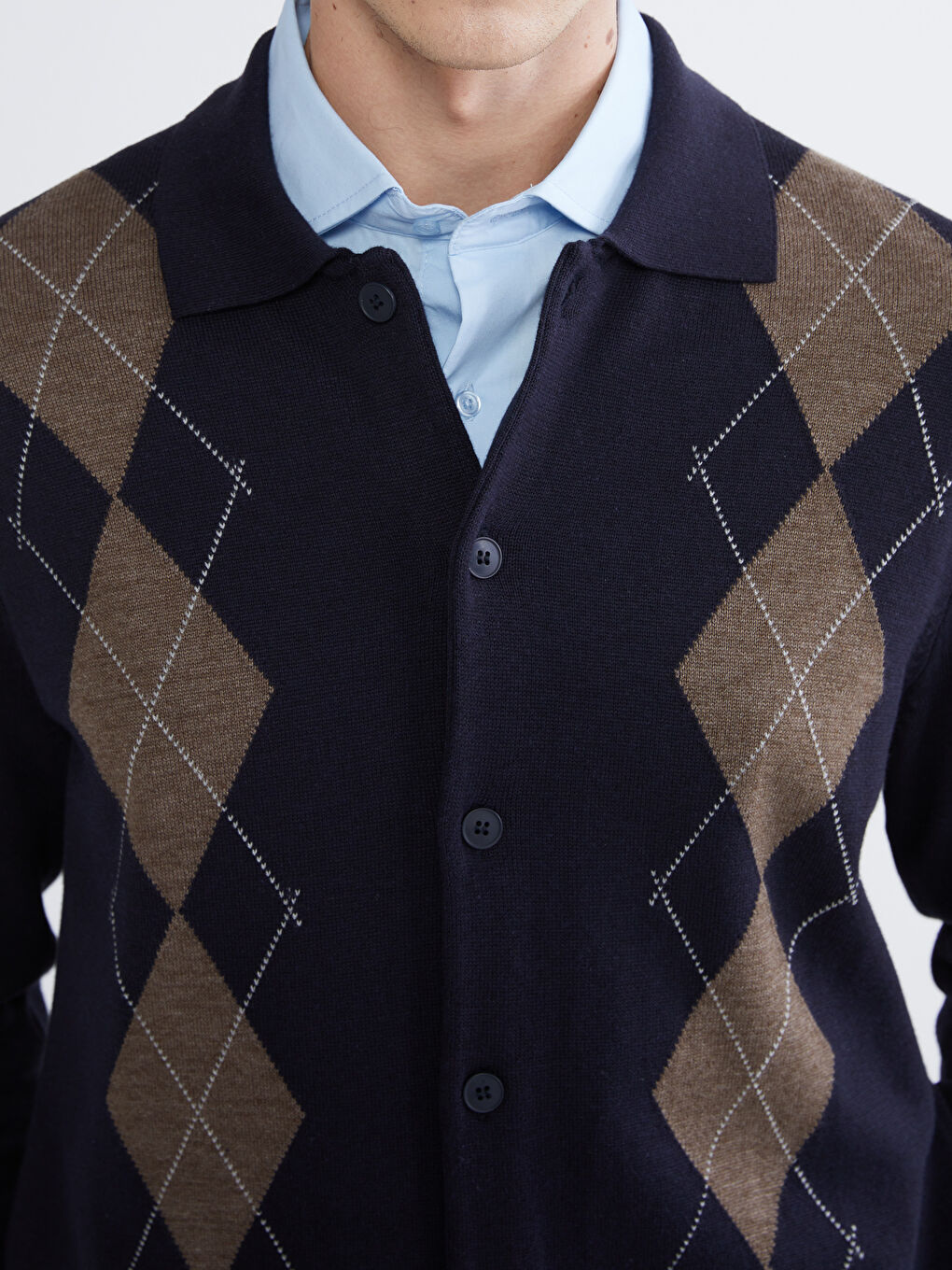 Lacivert Polo Yaka Baklava Desenli Erkek Triko Hırka-2