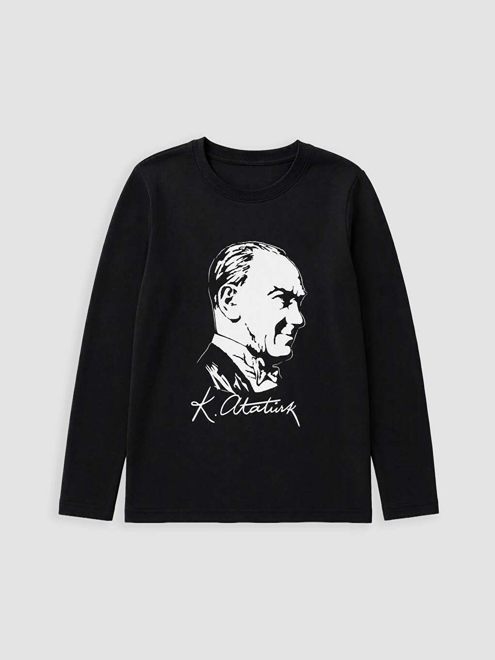 Siyah Bisiklet Yaka Atatürk Baskılı Erkek Çocuk Tişört