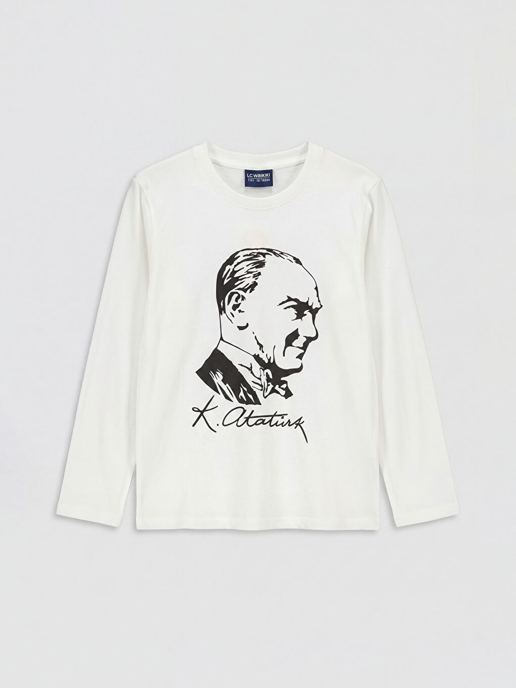 Beyaz Bisiklet Yaka Atatürk Baskılı Erkek Çocuk Tişört