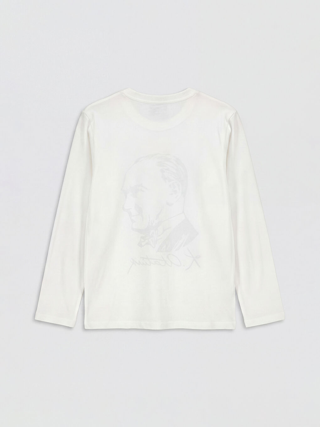 Beyaz Bisiklet Yaka Atatürk Baskılı Erkek Çocuk Tişört-1