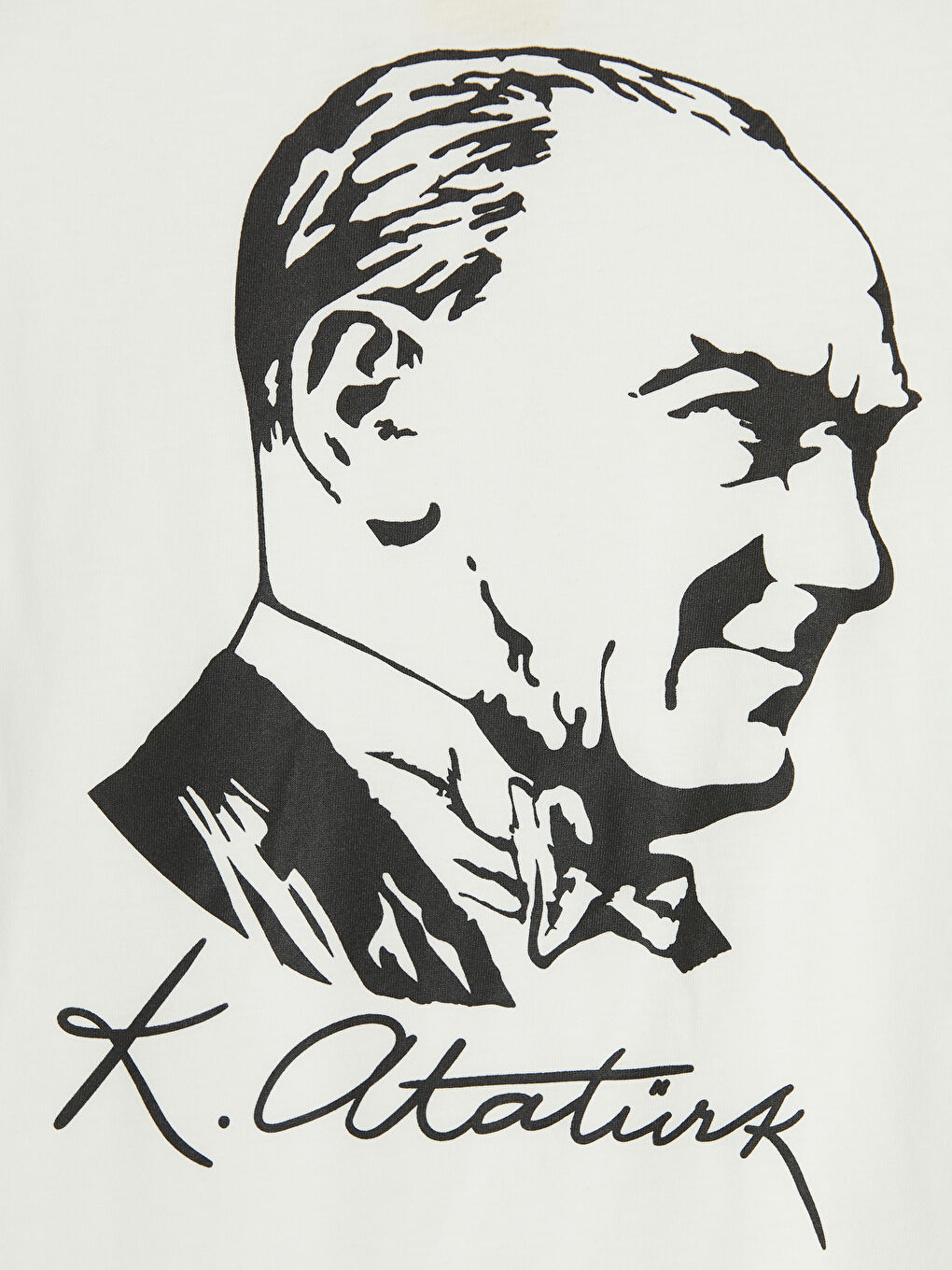 Beyaz Bisiklet Yaka Atatürk Baskılı Erkek Çocuk Tişört-2