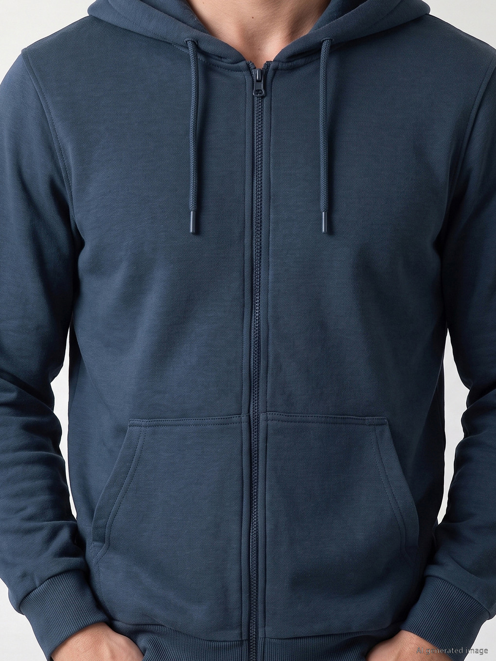 Lacivert Kapüşonlu Erkek Fermuarlı Sweatshirt-2