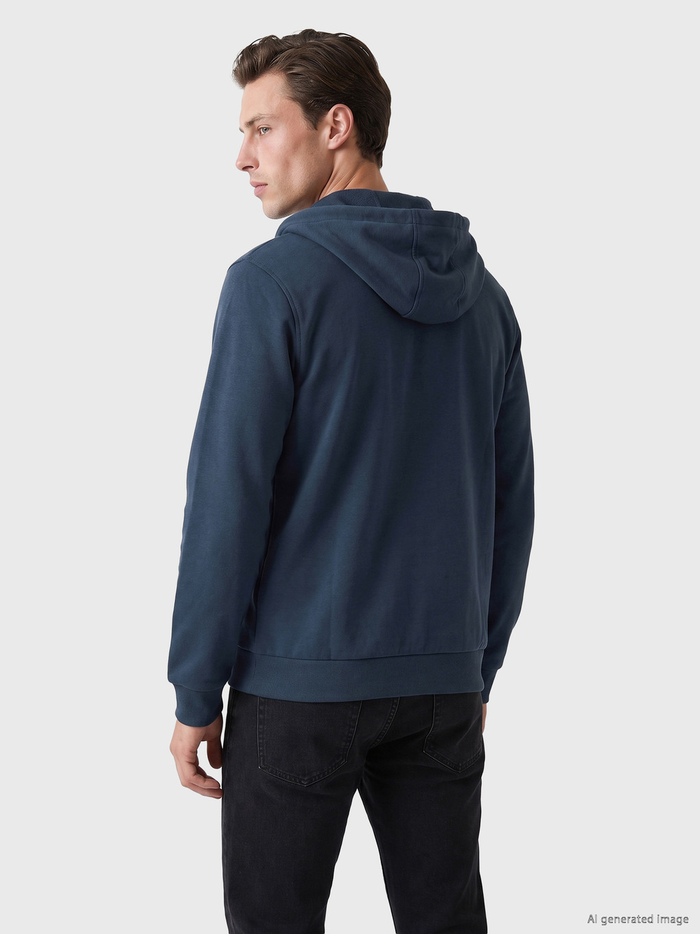Lacivert Kapüşonlu Erkek Fermuarlı Sweatshirt-3