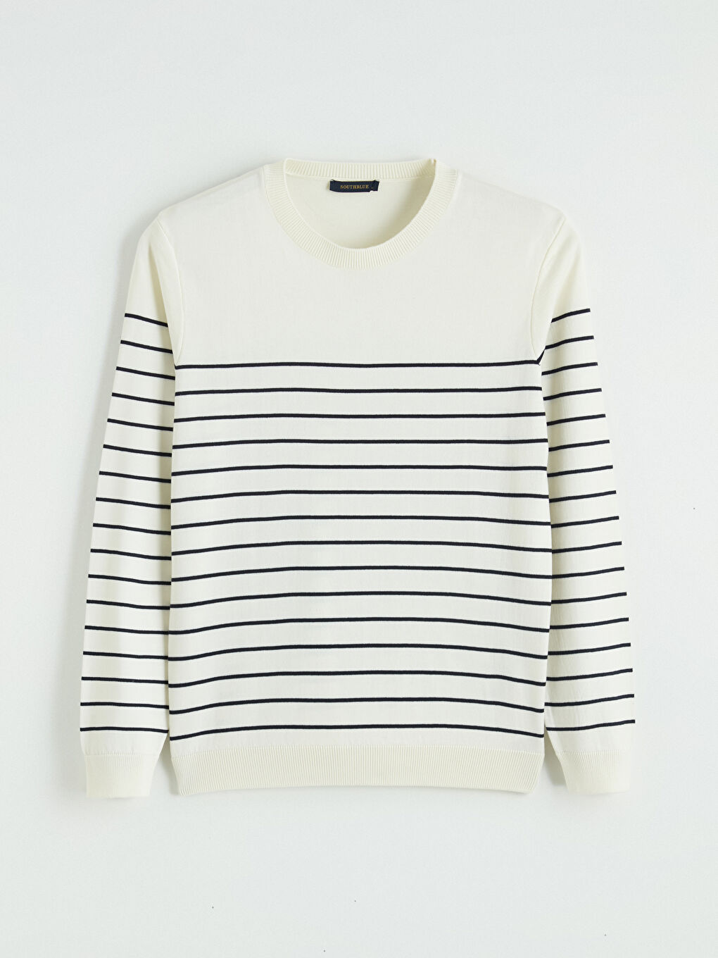 Ekru Bisiklet Yaka Çizgili Erkek Triko Kazak