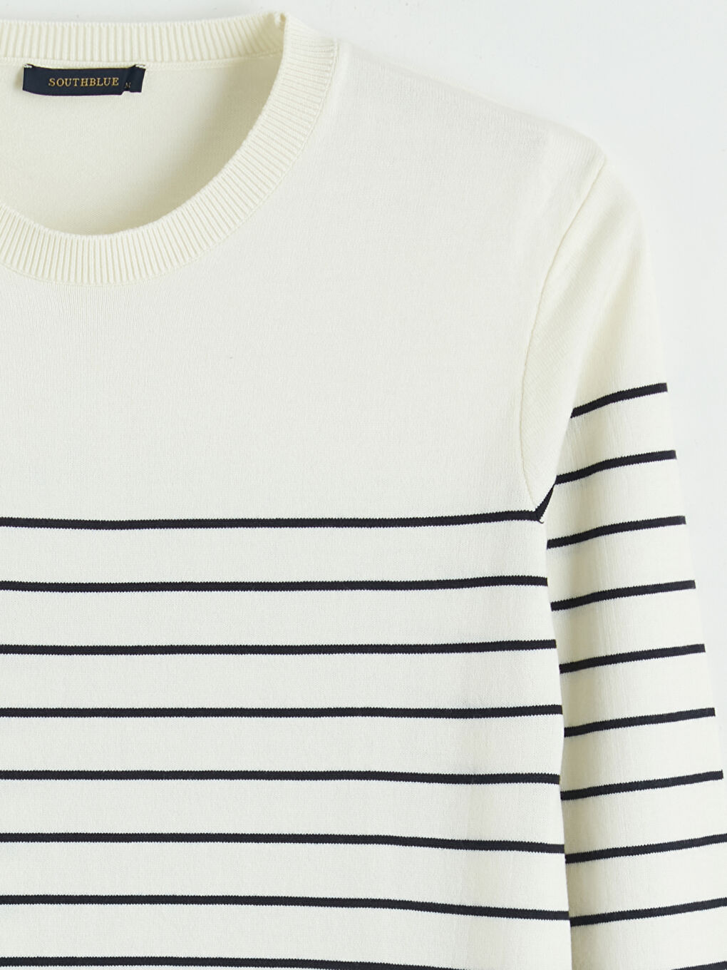 Ekru Bisiklet Yaka Çizgili Erkek Triko Kazak-1