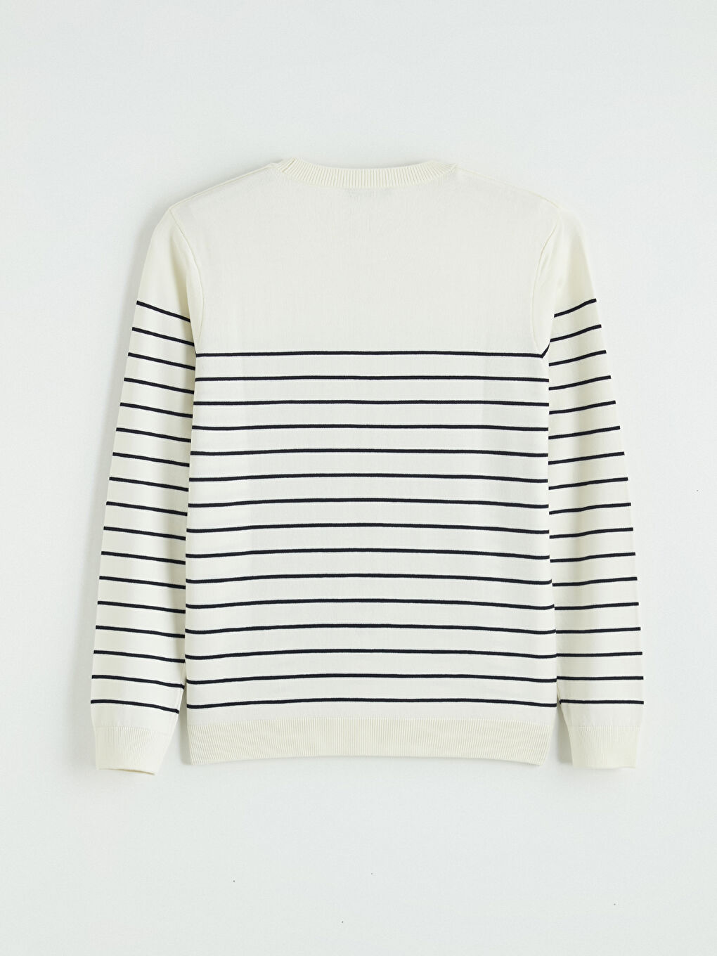 Ekru Bisiklet Yaka Çizgili Erkek Triko Kazak-2