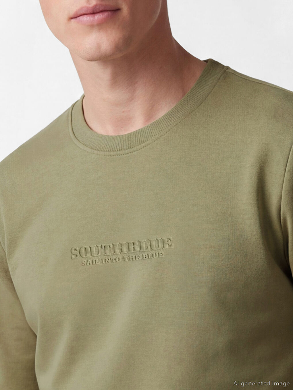 Yeşil Bisiklet Yaka Baskılı Erkek Sweatshirt-2