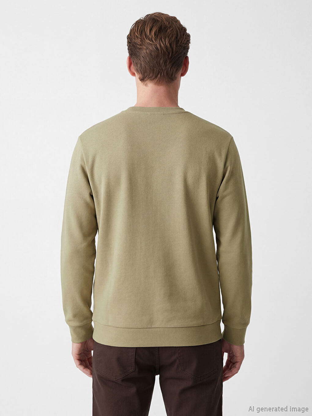 Yeşil Bisiklet Yaka Baskılı Erkek Sweatshirt-3