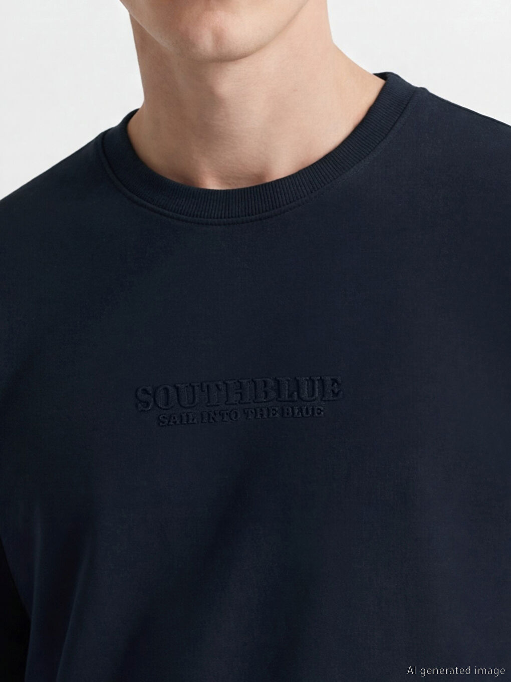 Lacivert Bisiklet Yaka Baskılı Erkek Sweatshirt-2