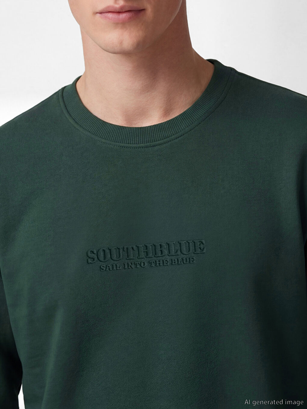 Yeşil Bisiklet Yaka Baskılı Erkek Sweatshirt-2