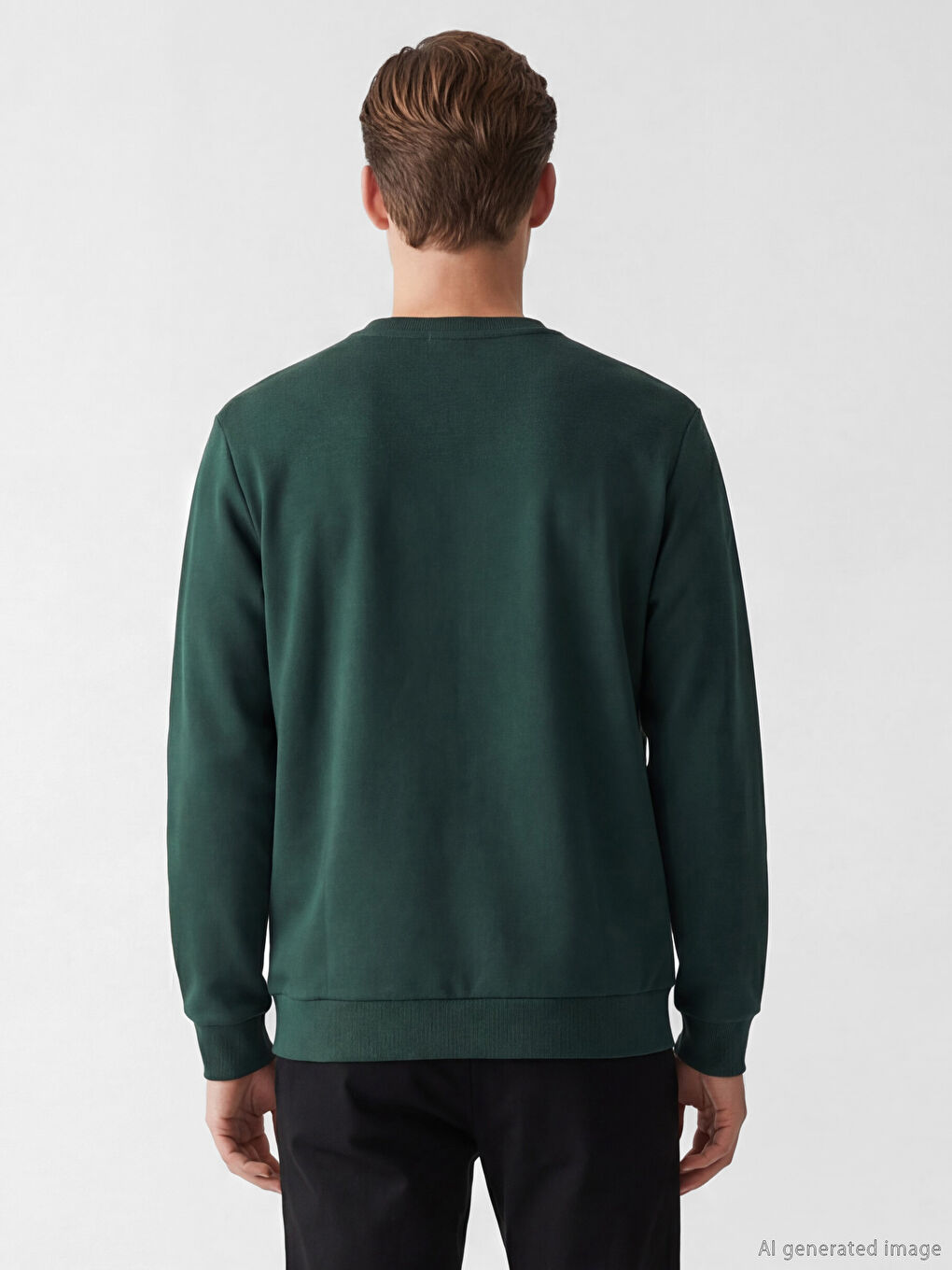 Yeşil Bisiklet Yaka Baskılı Erkek Sweatshirt-3