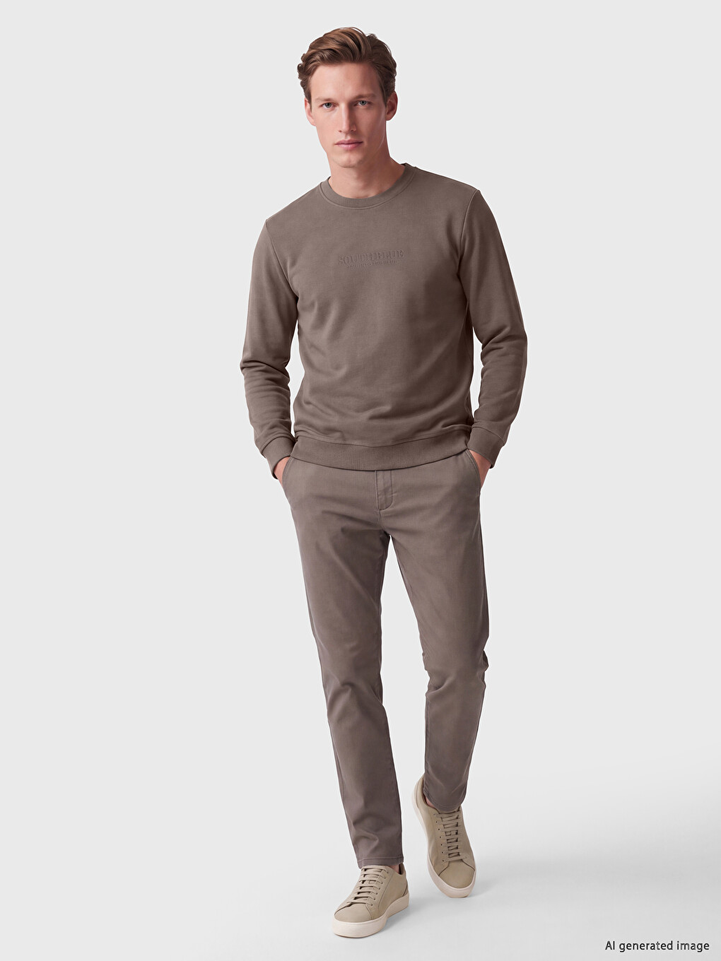 Kahverengi Bisiklet Yaka Baskılı Erkek Sweatshirt-1
