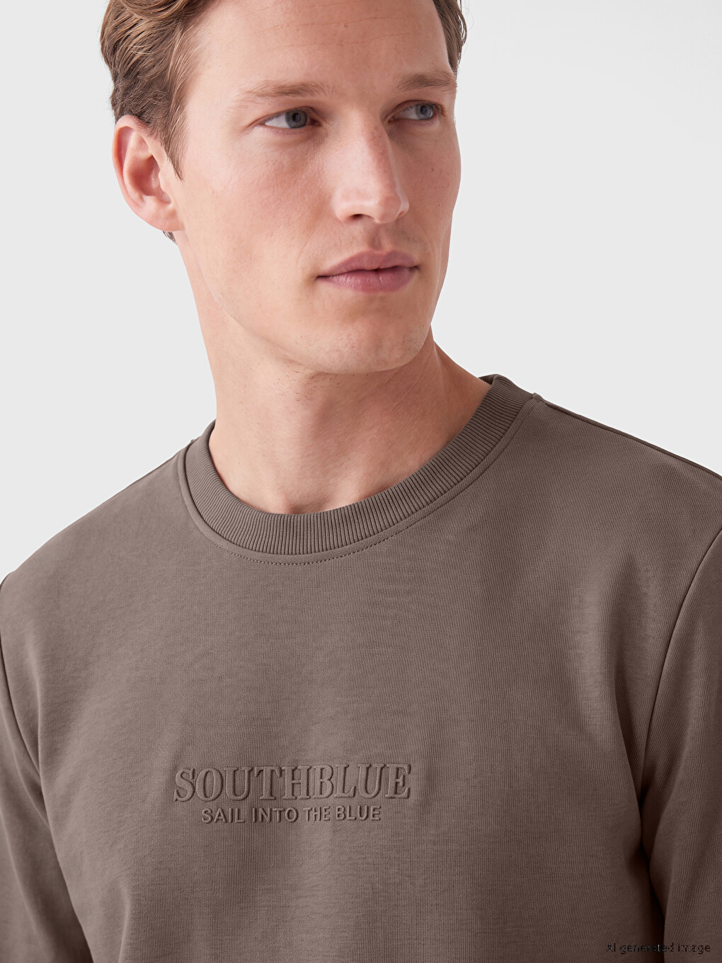 Kahverengi Bisiklet Yaka Baskılı Erkek Sweatshirt-2