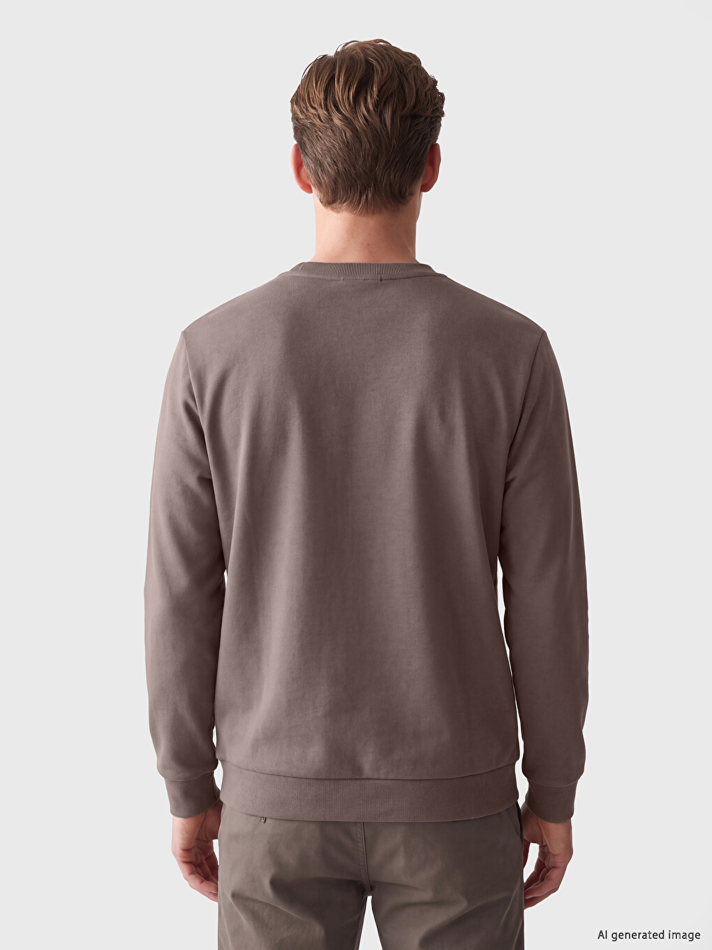 Kahverengi Bisiklet Yaka Baskılı Erkek Sweatshirt-3