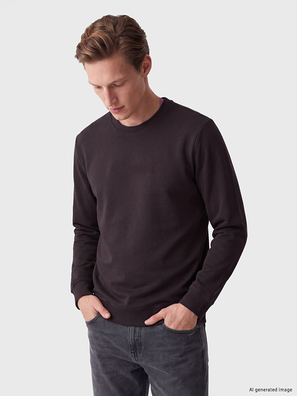 Mürdüm Bisiklet Yaka Erkek Sweatshirt