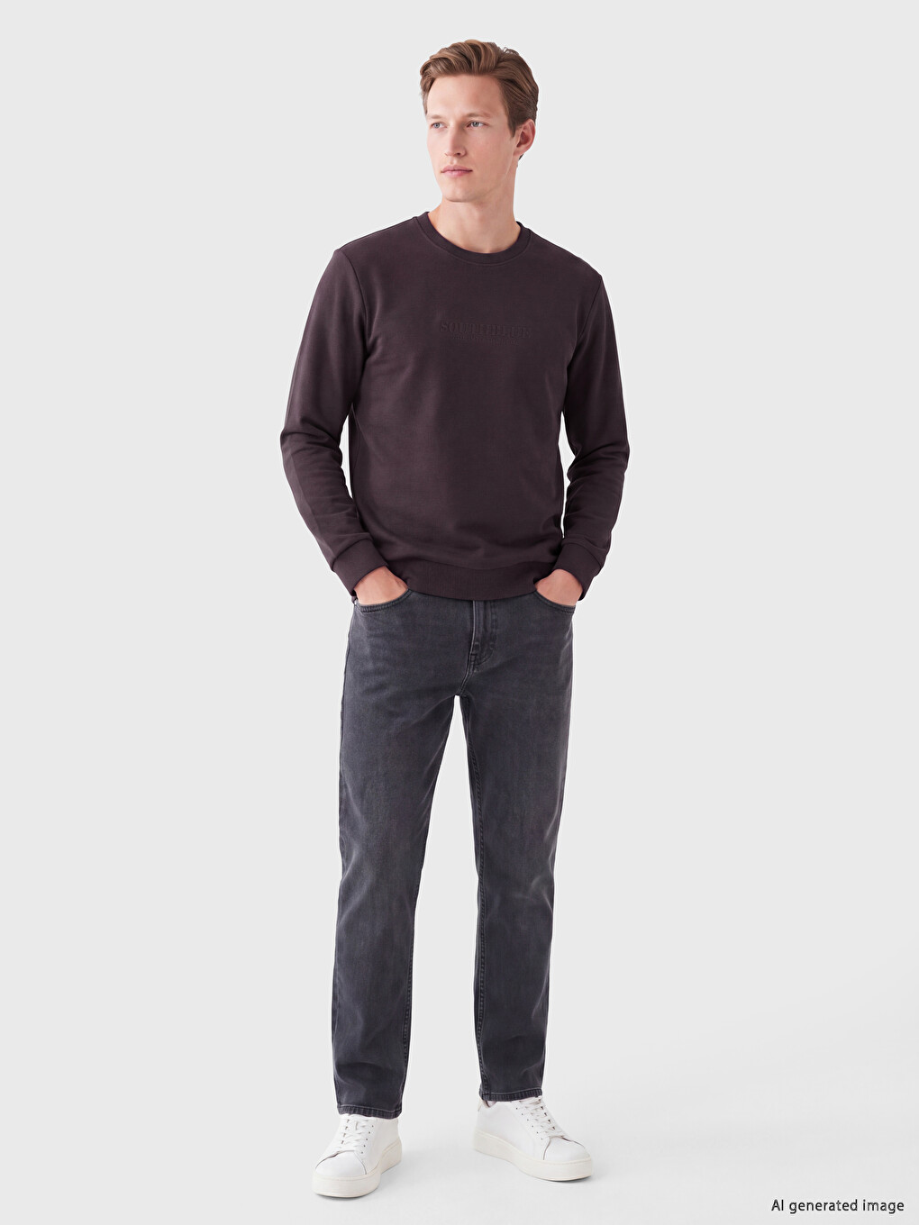 Mürdüm Bisiklet Yaka Erkek Sweatshirt-1