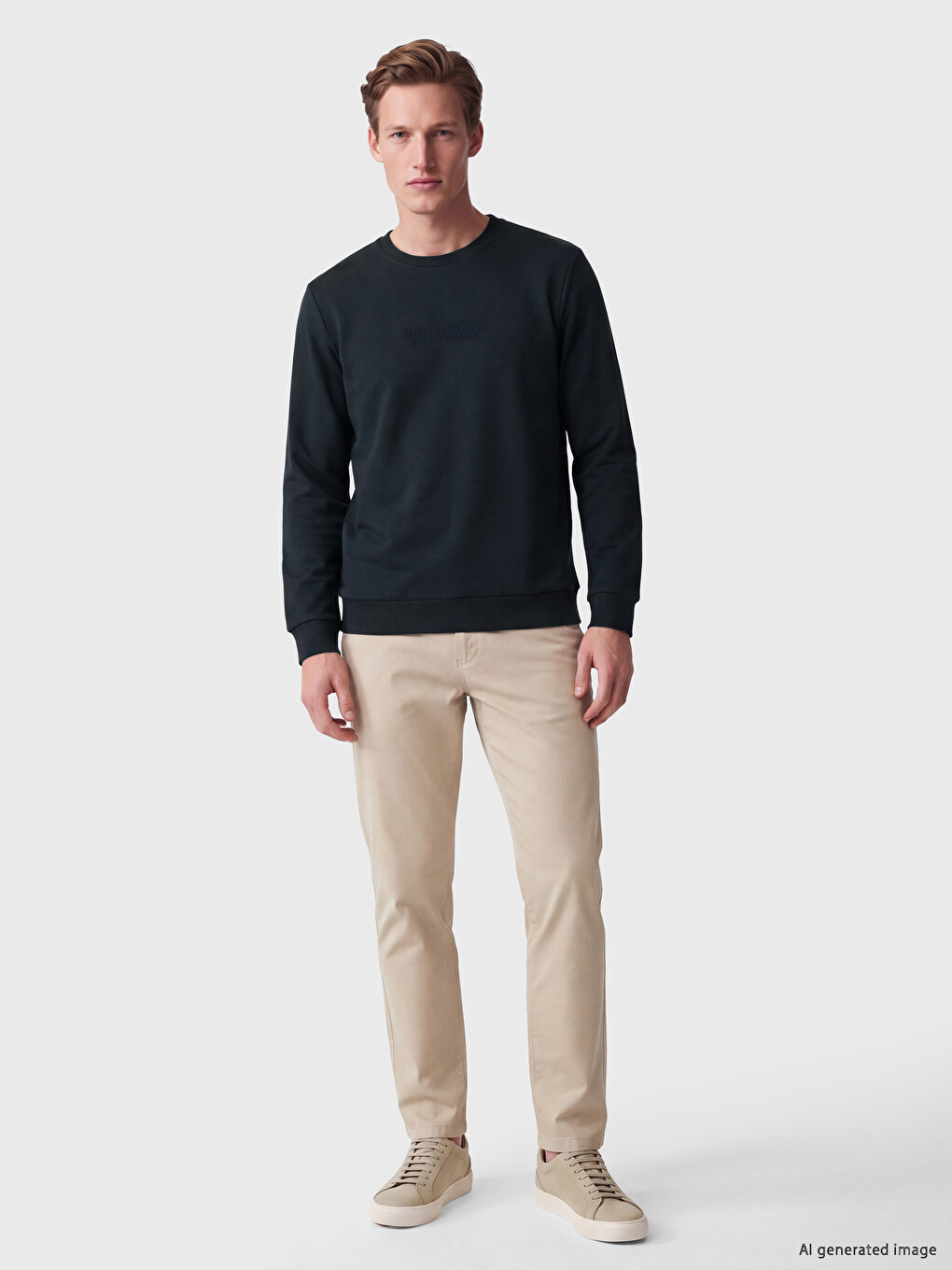 Yeşil Bisiklet Yaka Baskılı Erkek Sweatshirt-1