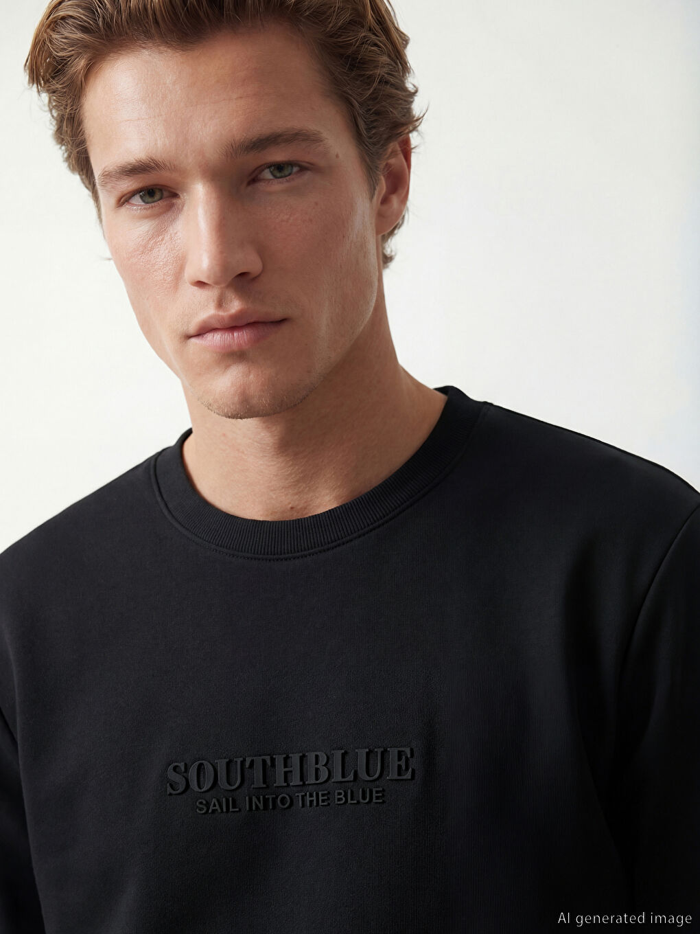 Siyah Bisiklet Yaka Baskılı Erkek Sweatshirt-2