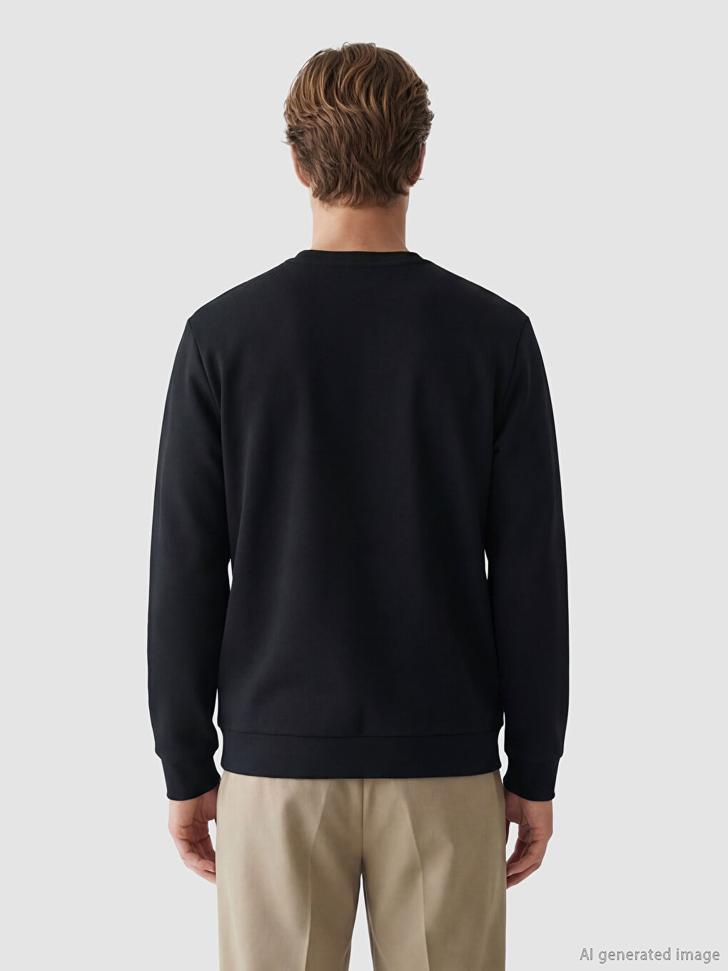 Siyah Bisiklet Yaka Baskılı Erkek Sweatshirt-3