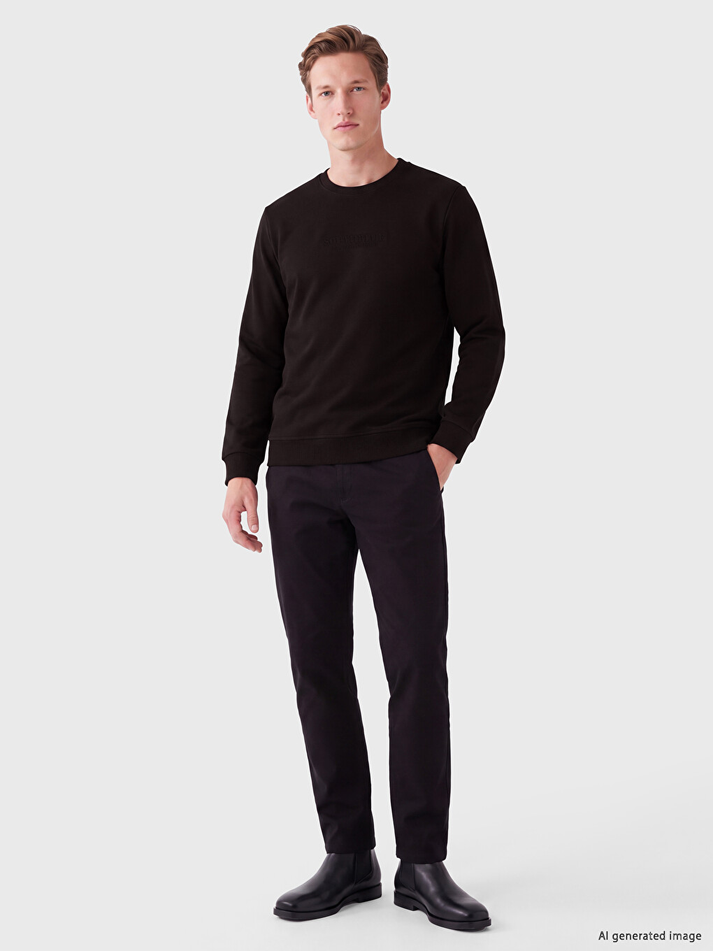 Kahverengi Bisiklet Yaka Baskılı Erkek Sweatshirt-1