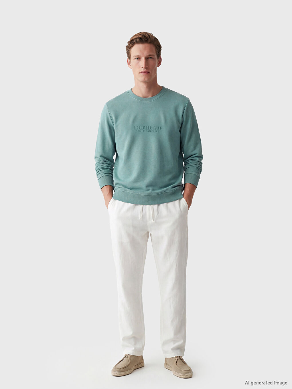 Mavi Bisiklet Yaka Baskılı Erkek Sweatshirt-1