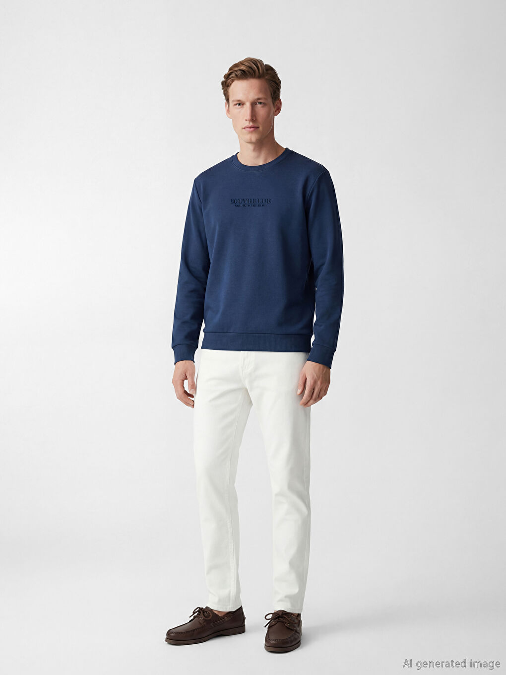 İndigo Bisiklet Yaka Baskılı Erkek Sweatshirt-1