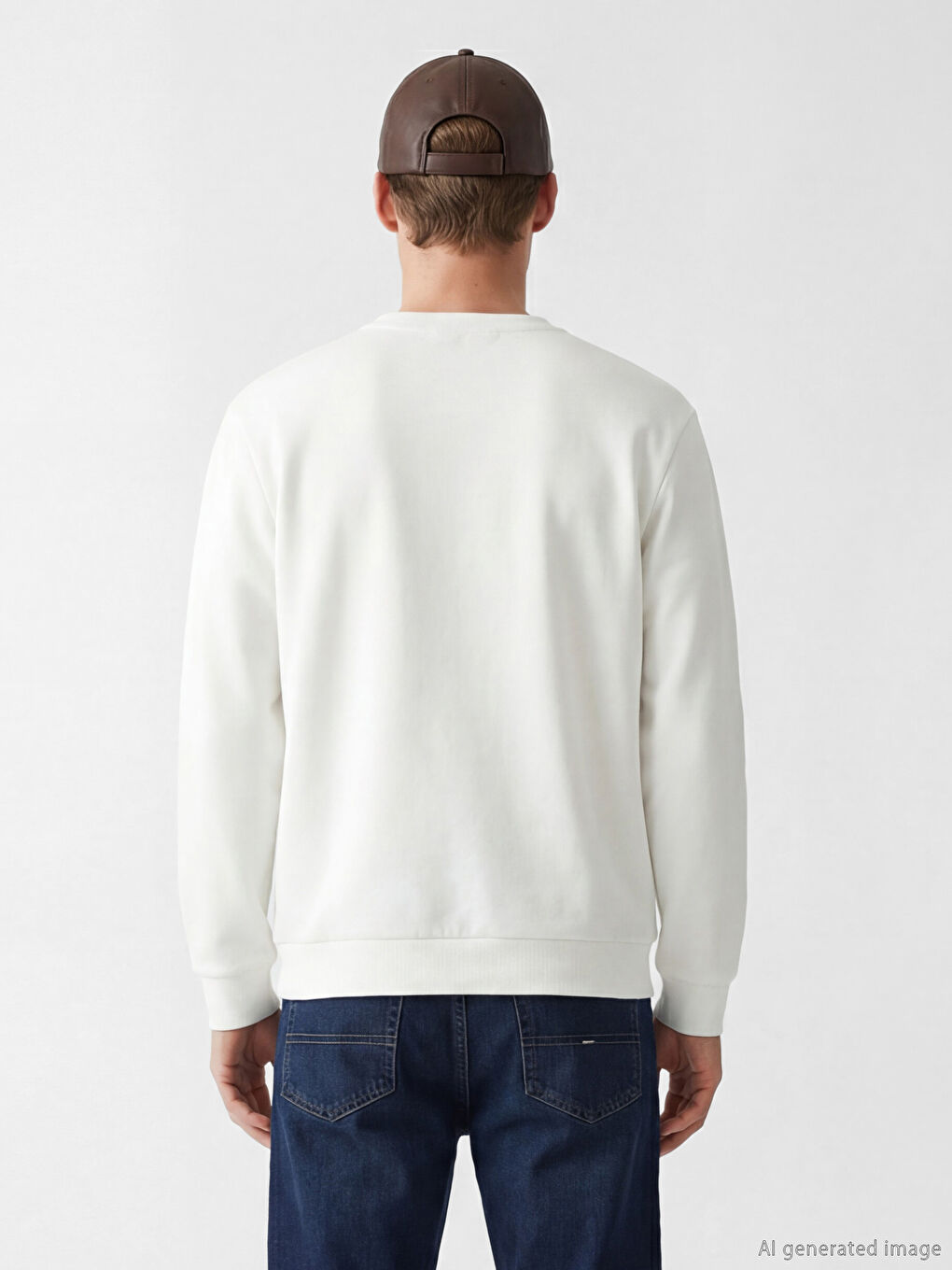 Beyaz Bisiklet Yaka Baskılı Erkek Sweatshirt-2